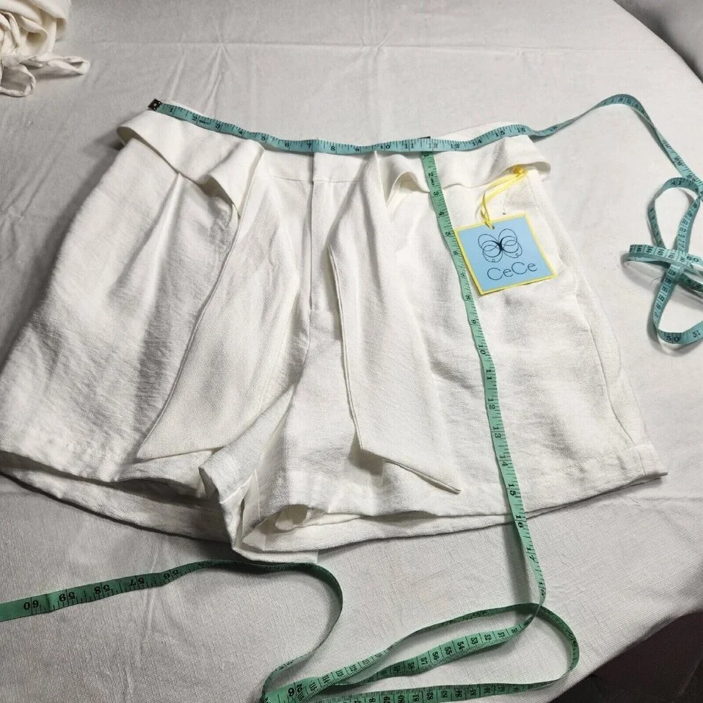 CeCe Women's Shorts Size 10 Paperbag Tie-Front White Casual Shorts (21) - Picture 3 of 10